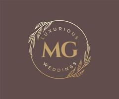 mg Initialen Brief Hochzeit Monogramm Logos Vorlage, handgezeichnete moderne minimalistische und florale Vorlagen für Einladungskarten, Datum speichern, elegante Identität. vektor