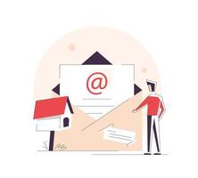 E-Mail und Messaging, E-Mail-Marketingkampagne, Arbeitsprozess, neue E-Mail-Nachricht, flache Design-Symbolvektorillustration vektor