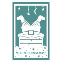 jul kort med santa claus i de öppen spis. papperssår stil, vektor illustration