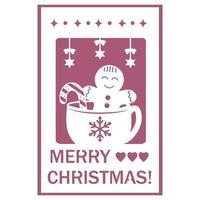 jul kort med trevlig tecknad serie karaktär. pepparkaka kaka man i en varm kopp av cappuccino. platt design, vektor illustration