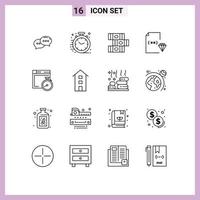 uppsättning av 16 modern ui ikoner symboler tecken för brower fil böcker dokumentera utveckla redigerbar vektor design element