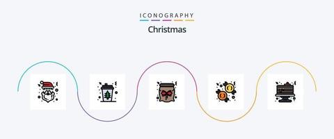 Weihnachtslinie gefüllt Flat 5 Icon Pack inklusive Frühstück. Nachtisch. Baum. Weihnachten. Geschenk vektor