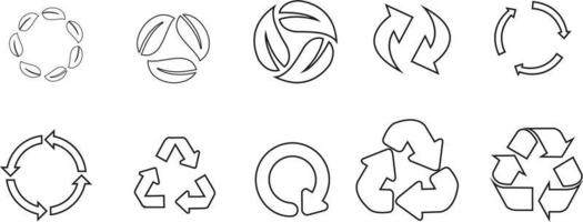 Recycling-Icon-Set, Linienversion, Vektor eps10