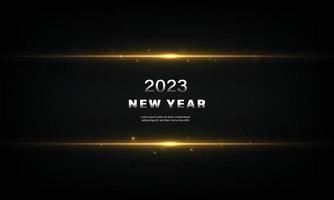 neujahr 2023 auf abstraktem goldenem lichteffekt auf schwarzem hintergrund vektor