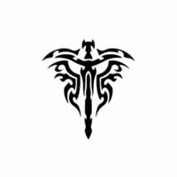 stam- svärd med vingar logotyp. tatuering design. stencil vektor illustration