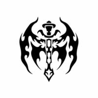 stam- svärd med vingar logotyp. tatuering design. stencil vektor illustration