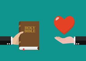 man ge helig bibel till andra och motta kärlek tillbaka vektor