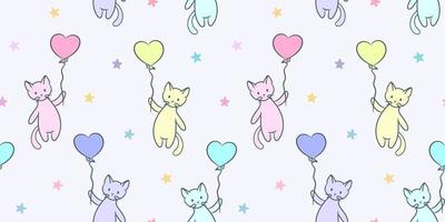 süßer bunter Vektorhintergrund mit Comic-Katzen, die sich an Luftballons festhalten vektor