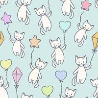 süßes pastellfarbenes Katzenmuster, Cartoon-Illustration, Vektorhintergrund vektor