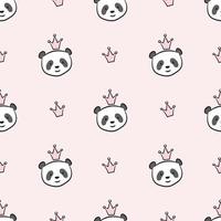 Panda-Prinzessin-Hintergrund, niedliches Vektormuster, nahtloser Hintergrund vektor