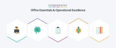 Office Essentials und Operational Excellence 25 Flat Icon Pack inklusive Bleistift. Absolvent. Notizblock. Bonus. Erfolg vektor