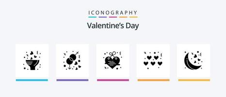 Valentinstag Glyphe 5 Icon Pack inklusive Valentinstag. Mond. hängend. Valentinsgrüße. Herzen. kreatives Symboldesign vektor