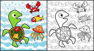 färg bok av rolig marin djur tecknad serie vektor