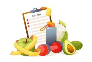 dietist begrepp. diet planen med friska mat och fysisk aktivitet. vektor illustration