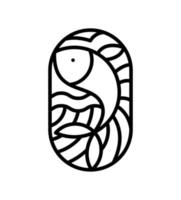 Vektor runde Meer- oder Flussfische und Wellenlinie Logo-Symbol. einfache moderne abstrakte liniensilhouette für kulinarisches design von meeresfrüchten oder sushi-shop-monoline