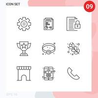 mobil gränssnitt översikt uppsättning av 9 piktogram av trofén kopp data tilldela papper redigerbar vektor design element