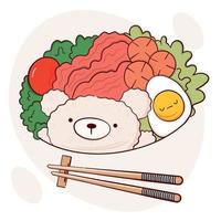 dra rolig söt bento låda Hem matlagning hämtmat måltid förberedelse vektor illustration. japansk asiatisk traditionell mat, matlagning, meny begrepp. klotter tecknad serie stil