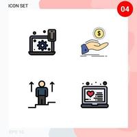 4 fylld linje platt Färg begrepp för webbplatser mobil och appar configure lån miljö kontanter ut upp redigerbar vektor design element