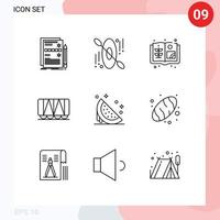 9 universell konturer uppsättning för webb och mobil tillämpningar ljuv frukt lantbruk efterrätt fordon redigerbar vektor design element