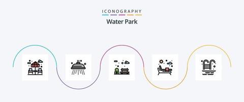 Wasserparklinie gefülltes flaches 5-Icon-Paket einschließlich. Garten. Park. Schwimmbad vektor