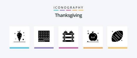 Thanksgiving Glyph 5 Icon Pack inklusive American Football. das Erntedankfest. Waffel. Urlaub. Lebensmittel. kreatives Symboldesign vektor