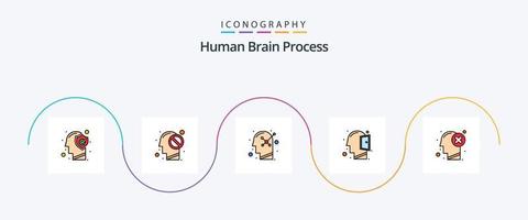 mänsklig hjärna bearbeta linje fylld platt 5 ikon packa Inklusive hjärna. öppen sinne. förbjuden. sinne. mänsklig sinne vektor
