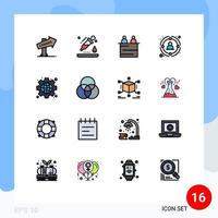 16 flache, farbgefüllte Linienkonzepte für mobile Websites und Apps, Ausrüstung, Menschen, Geschäftsnetzwerk, Link, editierbare, kreative Vektordesign-Elemente vektor