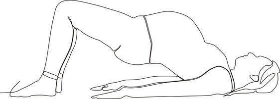 kontinuerlig linje av skön gravid kvinna i yoga utgör vektor