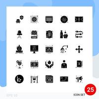 25 solides Glyphenpaket der Benutzeroberfläche mit modernen Zeichen und Symbolen von Feldsüßigkeiten, Tor, Lebensmittelkeksen, editierbaren Vektordesignelementen vektor