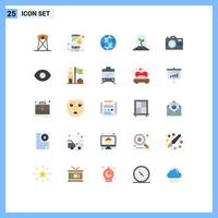 Aktienvektor-Icon-Pack mit 25 Zeilenzeichen und Symbolen für Technologieerfassungs-Globus-Kamerablatt-editierbare Vektordesign-Elemente vektor