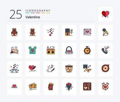 Valentinstag 25 Zeilen gefülltes Icon Pack inklusive Tasse. Hochzeit. Liebe. liebend. Herzen vektor