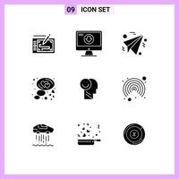 9 universelle solide Glyphenzeichen Symbole für bearbeitbare Vektordesign-Elemente für Happy Bubble Game Love Chat vektor