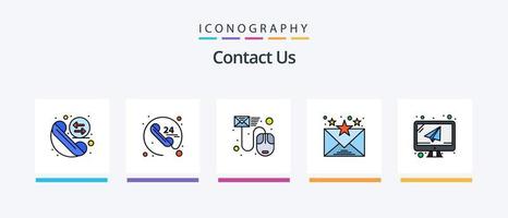 Kontakt oss linje fylld 5 ikon packa Inklusive chef. telefon. ringa upp. Kontakt. e-post. kreativ ikoner design vektor