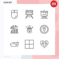moderner satz von 9 umrissen und symbolen wie kostümdiagrammanalysen geldgeschäft editierbare vektordesignelemente vektor