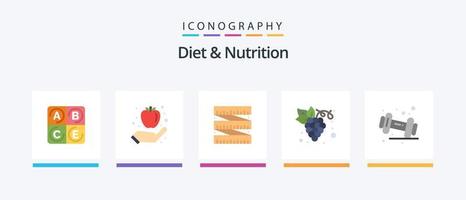 diet och näring platt 5 ikon packa Inklusive Gym. hantel. mått. diet. druva. kreativ ikoner design vektor