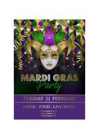 mardi gras affisch med glad mask och streamers vektor