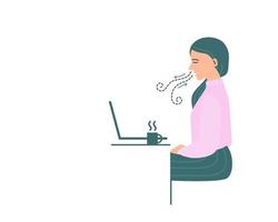 isoliert von einer Frau, die mit Laptop meditiert und Atemübungen durchführt. vektorillustration im flachen stil. vektor