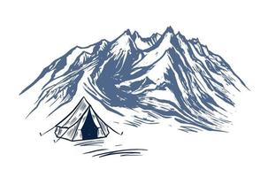 camping i natur, berg, hand dragen illustrationer vektor