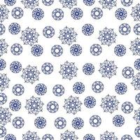 Nahtloses Muster verzierter Mandalas in Blau auf weißem Hintergrund, verzierte Locken für Design vektor