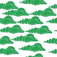 Nahtlose Mustersilhouetten von Weichtieren mit Spiralschale, grüne Muscheln auf weißem Hintergrund vektor