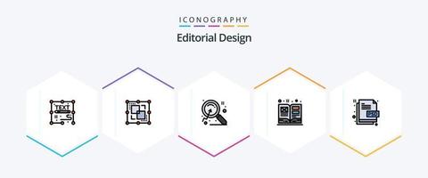 Editorial Design 25 gefüllte Symbolpakete inklusive Creative. Schulbuch. Punkt. Buchen. Suche vektor