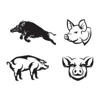 Fettes Schwein Logo Vektor einfache Ikone im flachen Design