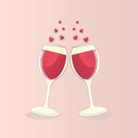 två glasögon av vin med hjärtan. firande av de festlig händelse. valentines dag. vektor