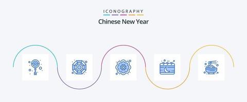 chinesisches neues jahr blau 5 icon pack inklusive lebensmittel. China. Blume. Mond. Veranstaltung vektor