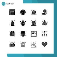 16 universelle solide Glyphenzeichen Symbole für Gewicht, Ernährung, Alarm, Dollar, Einkaufen, editierbare Vektordesign-Elemente vektor