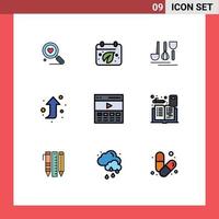 Stock Vector Icon Pack mit 9 Zeilen Zeichen und Symbolen für Heldenkommunikation Besteck rechts Pfeil nach oben editierbare Vektordesign-Elemente