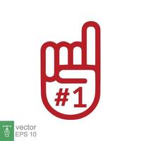Schaumhandschuh-Symbol Nummer 1. roter Fan-Handschuh Nummer eins. einfacher flacher Stil. Fan-Logo-Hand mit erhobenem Finger. Vektor-Illustration isoliert auf weißem Hintergrund. Folge 10. vektor