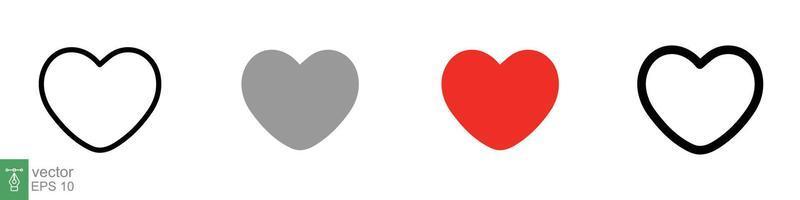 hjärta ikon uppsättning. kärlek symbol i platt, fast, översikt stil. svart, röd kärlek hjärta form samling, romantisk begrepp. vektor illustration design isolerat på vit bakgrund. eps 10.