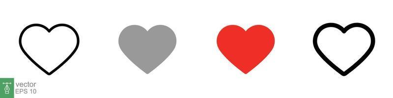Herz-Icon-Set. Liebessymbol im flachen, soliden Umrissstil. schwarze, rote Liebesherzformsammlung, romantisches Konzept. Vektorillustrationsdesign lokalisiert auf weißem Hintergrund. Folge 10. vektor