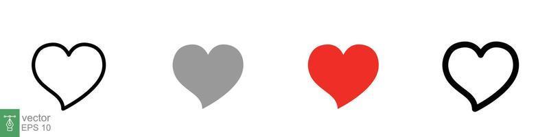 hjärta ikon uppsättning. kärlek symbol i platt, fast, översikt stil. svart, röd kärlek hjärta form samling, romantisk begrepp. vektor illustration design isolerat på vit bakgrund. eps 10.